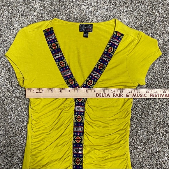 Womens Small Shirt Short Sleeve V-Neck Gold Rayon Decorative Ribbon mm mm mm - Picture 8 of 11